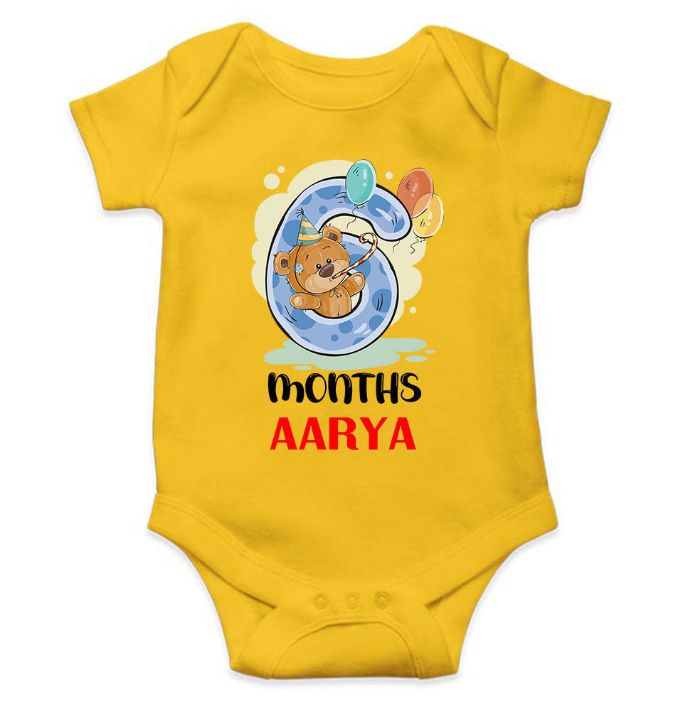 Custom Name 6 Month Birthday Teddy Design Rompers for Baby Girl- KidsFashionVilla