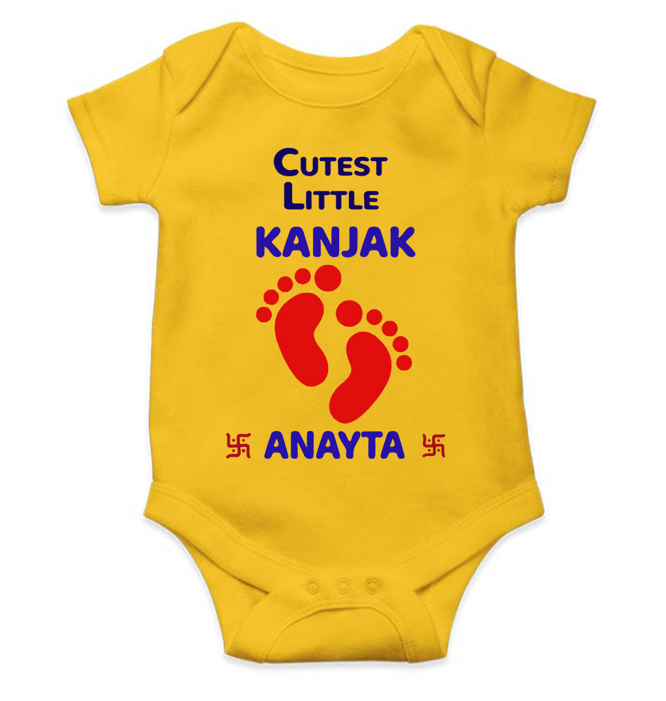 Custom Name Cutest Little Kanjak Navratri Rompers for Baby Girl- KidsFashionVilla