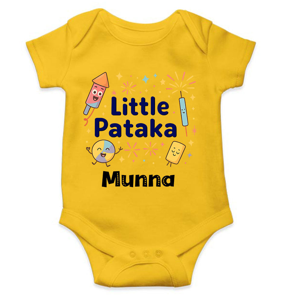 Custom Name Little Patkaha Diwali Rompers for Baby Boy- KidsFashionVilla