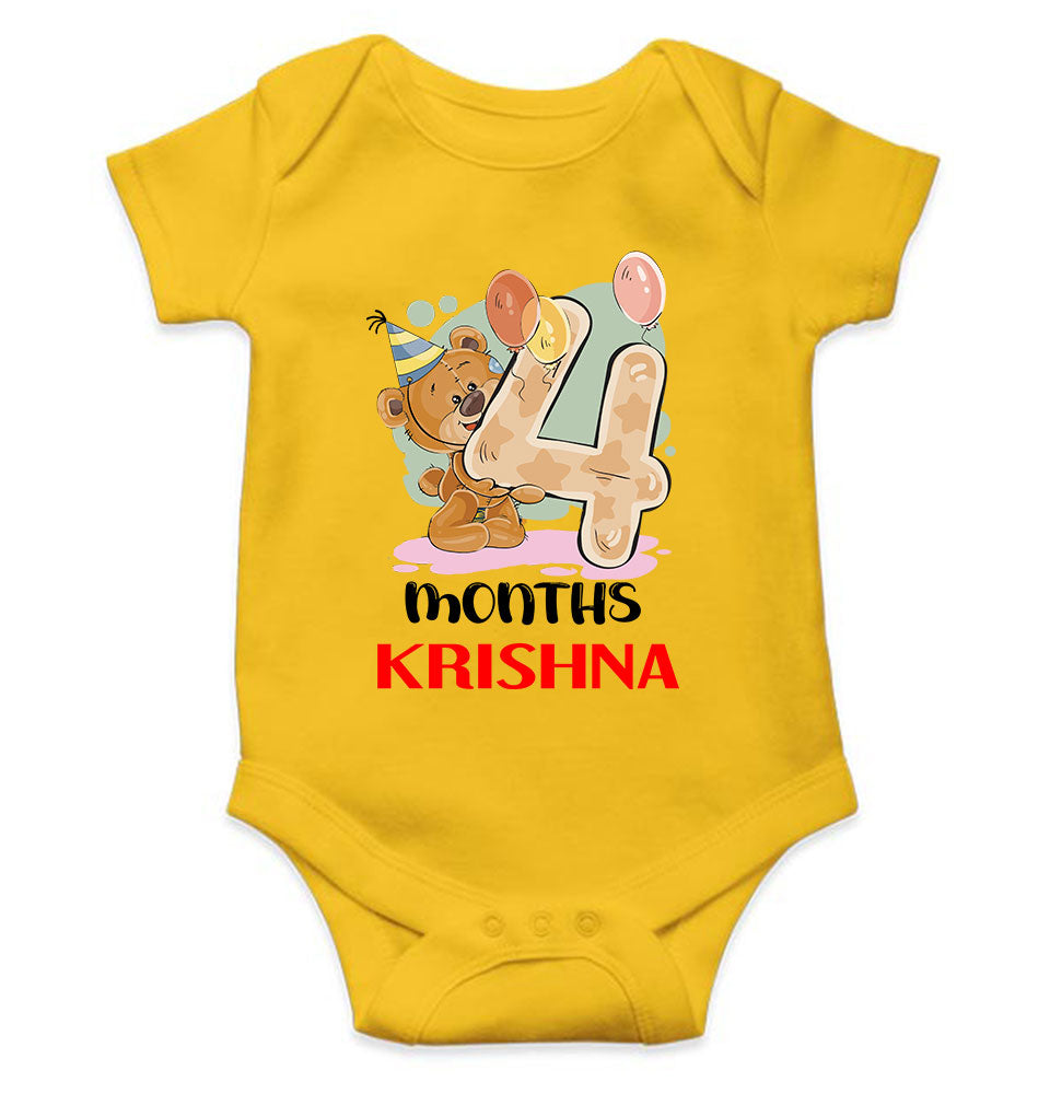 Custom Name 4 Month Birthday Teddy Design Rompers for Baby Boy- KidsFashionVilla
