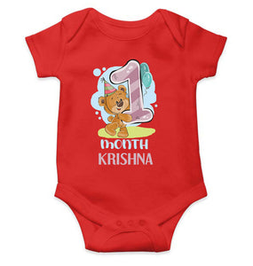 Custom Name 1 Month Birthday Teddy Design Rompers for Baby Boy- KidsFashionVilla