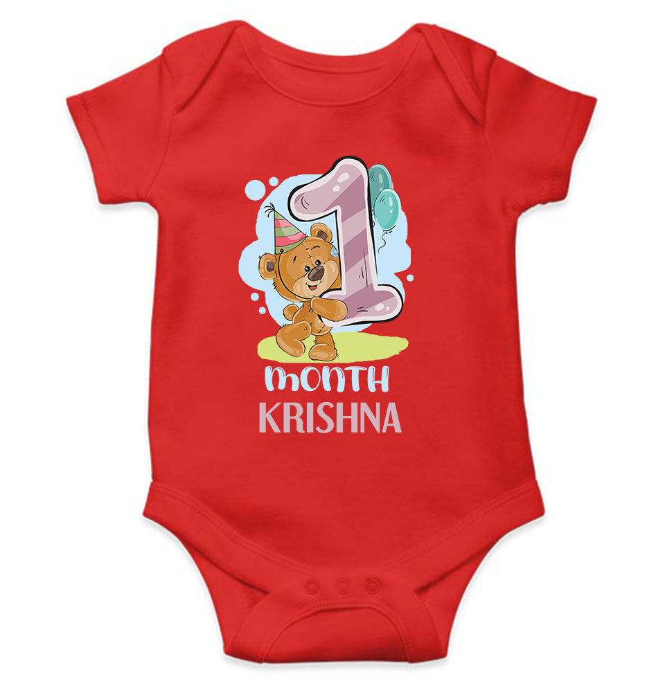 Custom Name 1 Month Birthday Teddy Design Rompers for Baby Boy- KidsFashionVilla