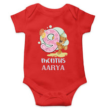 Load image into Gallery viewer, Custom Name 9 Month Birthday Teddy Design Rompers for Baby Girl- KidsFashionVilla
