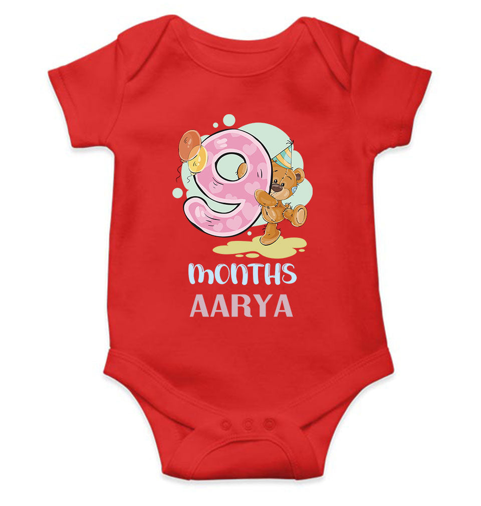 Custom Name 9 Month Birthday Teddy Design Rompers for Baby Girl- KidsFashionVilla
