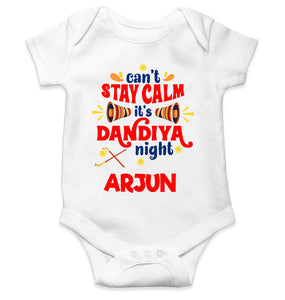 Custom Name Cant Stay Calm It Is Dandiya Night Navratri Rompers for Baby Boy- KidsFashionVilla