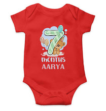 Load image into Gallery viewer, Custom Name 7 Month Birthday Teddy Design Rompers for Baby Girl- KidsFashionVilla

