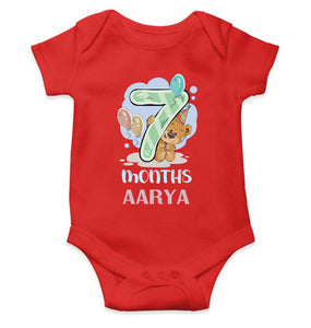 Custom Name 7 Month Birthday Teddy Design Rompers for Baby Girl- KidsFashionVilla