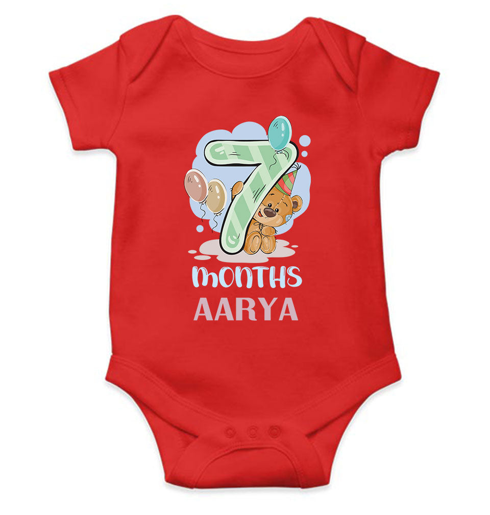 Custom Name 7 Month Birthday Teddy Design Rompers for Baby Girl- KidsFashionVilla