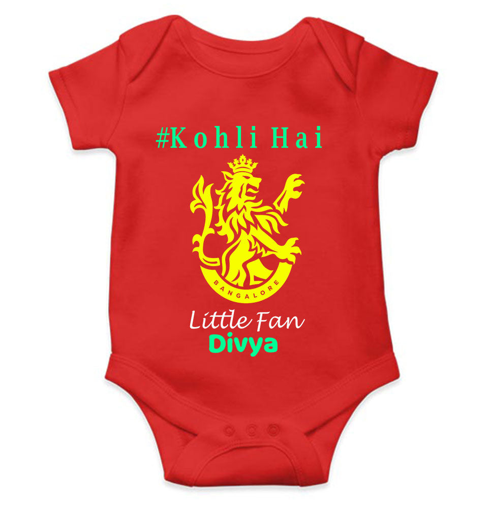 Custom Name IPL RCB Royal Challengers Bangalore Kohli Hai Rompers for Baby Girl- KidsFashionVilla