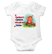 Load image into Gallery viewer, Custom Name Ganpati Bappa Mourya Ganesh Chaturthi Rompers for Baby Girl- KidsFashionVilla
