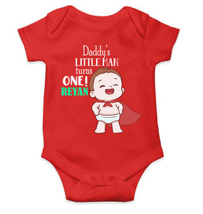 Custom Name Daddys Little Man Turns One First Birthday Rompers for Baby Boy- KidsFashionVilla