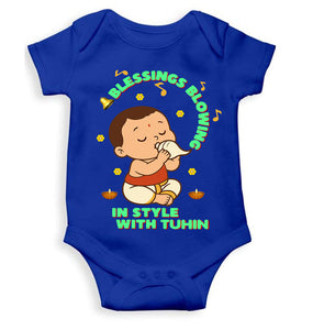 Custom Name Blessing Blowing In Style With Durga Puja Rompers for Baby Boy- KidsFashionVilla