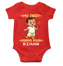 Load image into Gallery viewer, Custom Name First Durga Puja Rompers for Baby Boy- KidsFashionVilla
