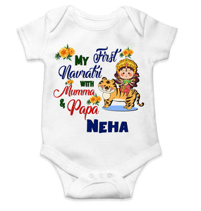 Custom Name My First Navratri With Mumma And Papa Rompers for Baby Girl- KidsFashionVilla