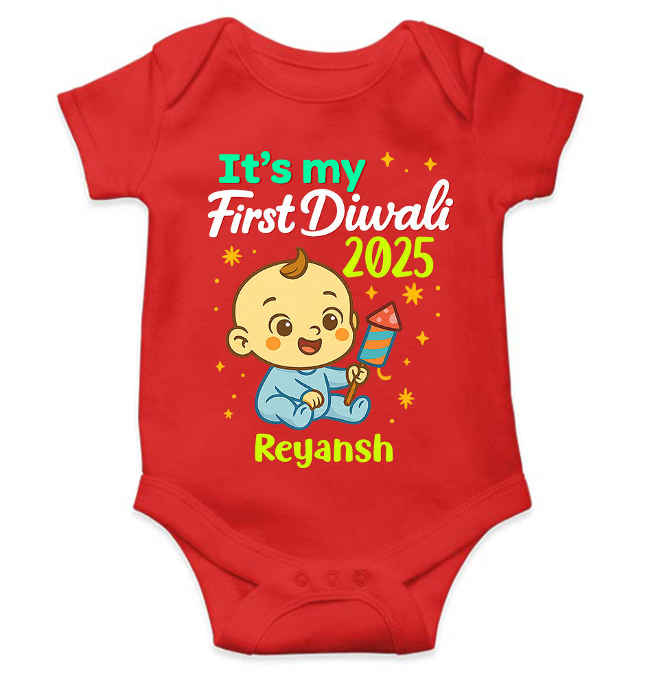 Custom Name It Is My First Diwali 2025 Rompers for Baby Boy- KidsFashionVilla