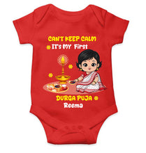 Load image into Gallery viewer, Custom Name Can Not Keep Calm It Is Time For Durga Pooja Rompers for Baby Girl- KidsFashionVilla

