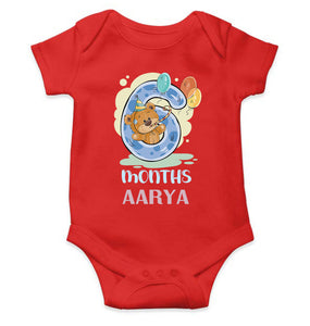 Custom Name 6 Month Birthday Teddy Design Rompers for Baby Girl- KidsFashionVilla