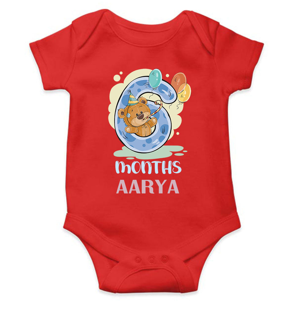 Custom Name 6 Month Birthday Teddy Design Rompers for Baby Girl- KidsFashionVilla