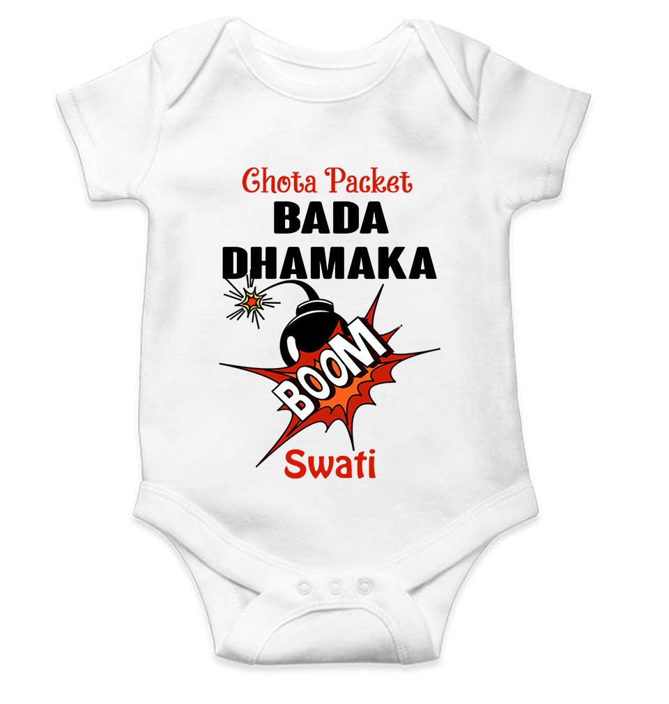 Custom Name Chota Packet Bada Dhamaka Diwali Rompers for Baby Girl- KidsFashionVilla