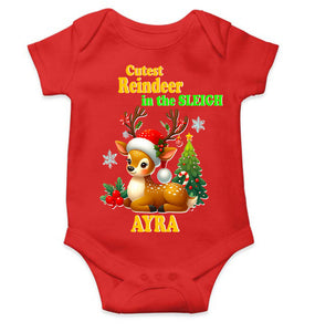 Custom Name Cutest Reindeer In The Sleigh Christmas Rompers for Baby Girl- KidsFashionVilla