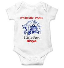 Load image into Gallery viewer, Custom Name IPL CSK Chennai Super Kings Whistle Podu Rompers for Baby Girl- KidsFashionVilla
