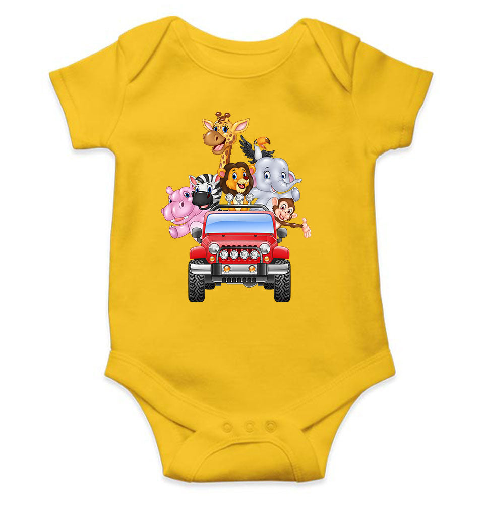 Jungle Jeep Cartoon Rompers for Baby Girl- KidsFashionVilla