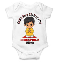 Load image into Gallery viewer, Custom Name Can Not Keep Calm Its My First Durga Pooja Rompers for Baby Boy- KidsFashionVilla
