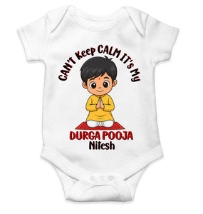 Custom Name Can Not Keep Calm Its My First Durga Pooja Rompers for Baby Boy- KidsFashionVilla