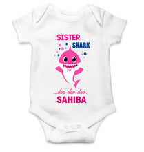Load image into Gallery viewer, Custom Name Sister Shark Doo Doo Doo Rakhi Rompers for Baby Girl- KidsFashionVilla
