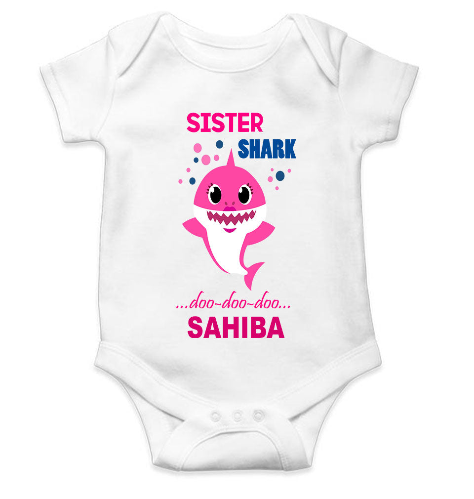 Custom Name Sister Shark Doo Doo Doo Rakhi Rompers for Baby Girl- KidsFashionVilla