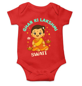 Custom Name Ghar Ki Lakshmi With Diwali Rompers for Baby Girl- KidsFashionVilla