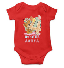 Load image into Gallery viewer, Custom Name 4 Month Birthday Teddy Design Rompers for Baby Girl- KidsFashionVilla
