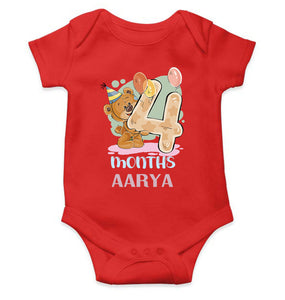 Custom Name 4 Month Birthday Teddy Design Rompers for Baby Girl- KidsFashionVilla