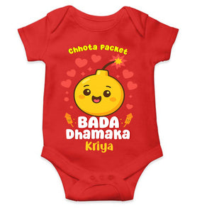 Custom Name Chhota Packet Baada Dhamaka Diwali Rompers for Baby Girl- KidsFashionVilla