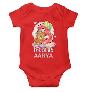 Custom Name 8 Month Birthday Teddy Design Rompers for Baby Girl- KidsFashionVilla