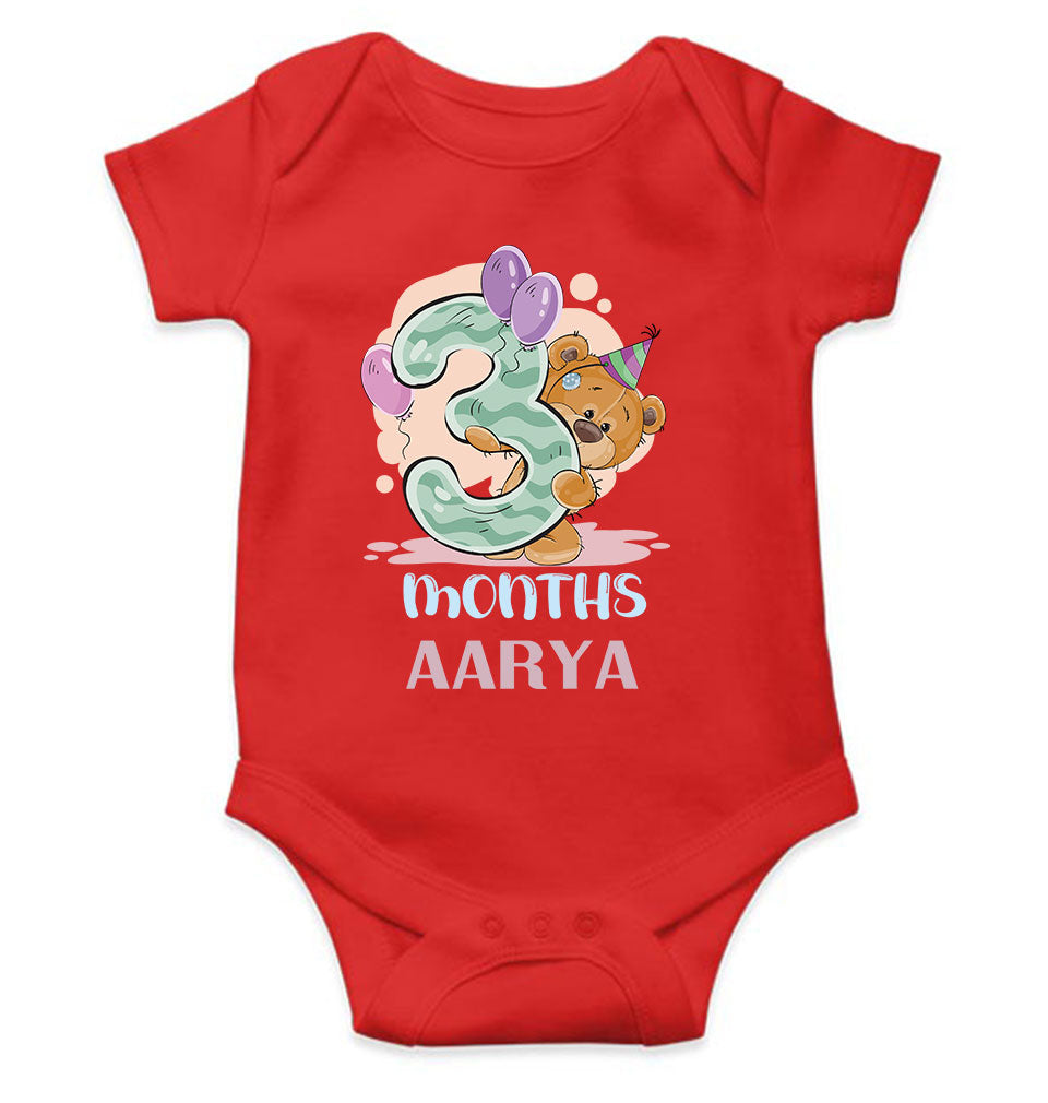 Custom Name 3 Month Birthday Teddy Design Rompers for Baby Girl- KidsFashionVilla