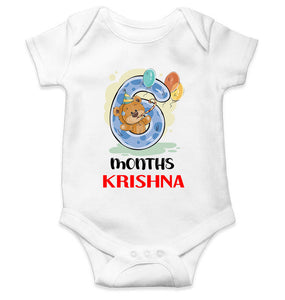 Custom Name 6 Month Birthday Teddy Design Rompers for Baby Boy- KidsFashionVilla