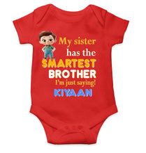Load image into Gallery viewer, Custom Name My Sister Has The Smartest Brother Raksha Bandhan Rompers for Baby Boy- KidsFashionVilla
