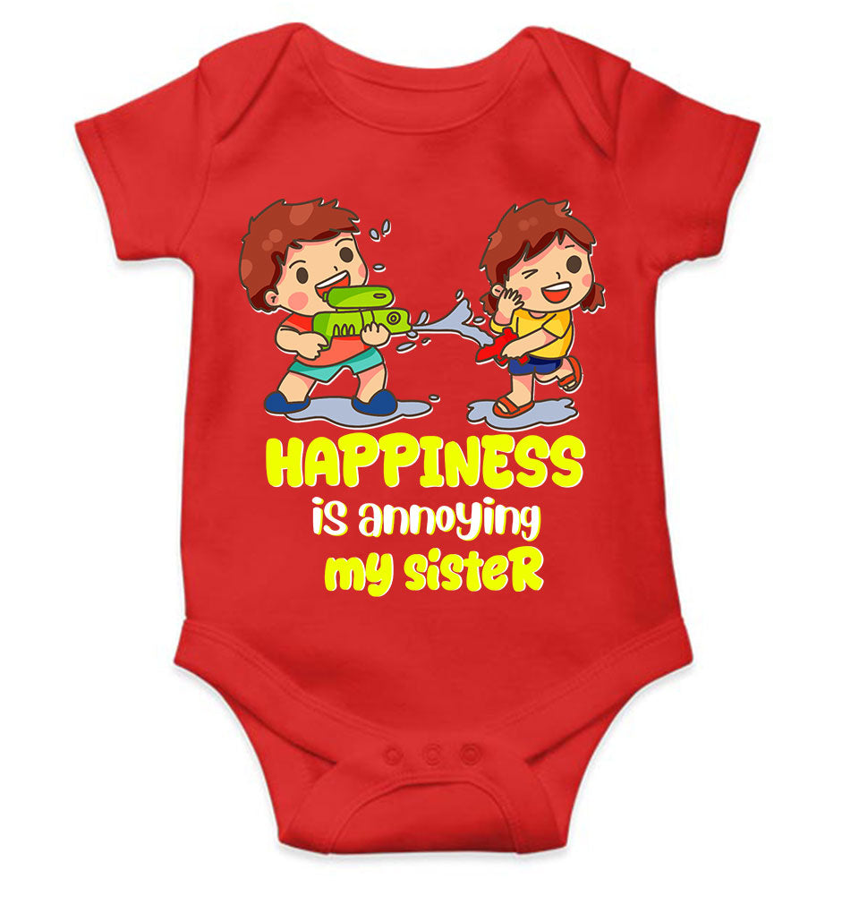 Happiness Is Annoying My Sister Raksha Bandhan Rompers for Baby Boy- KidsFashionVilla