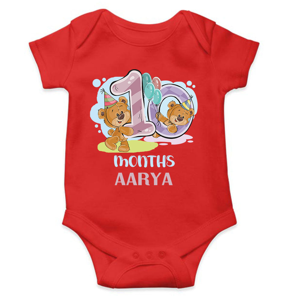 Custom Name 10 Month Birthday Teddy Design Rompers for Baby Girl- KidsFashionVilla