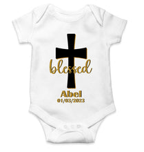 Load image into Gallery viewer, Custom Name And Date Blessed Baptism Christening Day Rompers for Baby Boy- KidsFashionVilla
