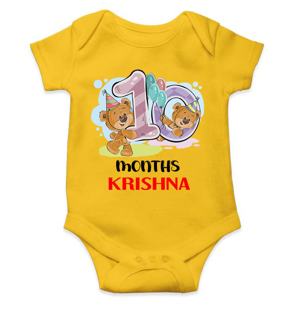 Custom Name 10 Month Birthday Teddy Design Rompers for Baby Boy- KidsFashionVilla