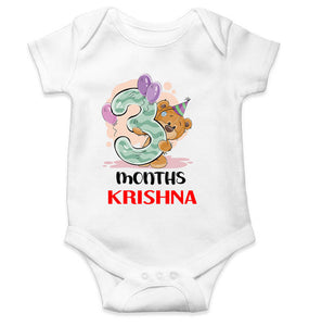 Custom Name 3 Month Birthday Teddy Design Rompers for Baby Boy- KidsFashionVilla