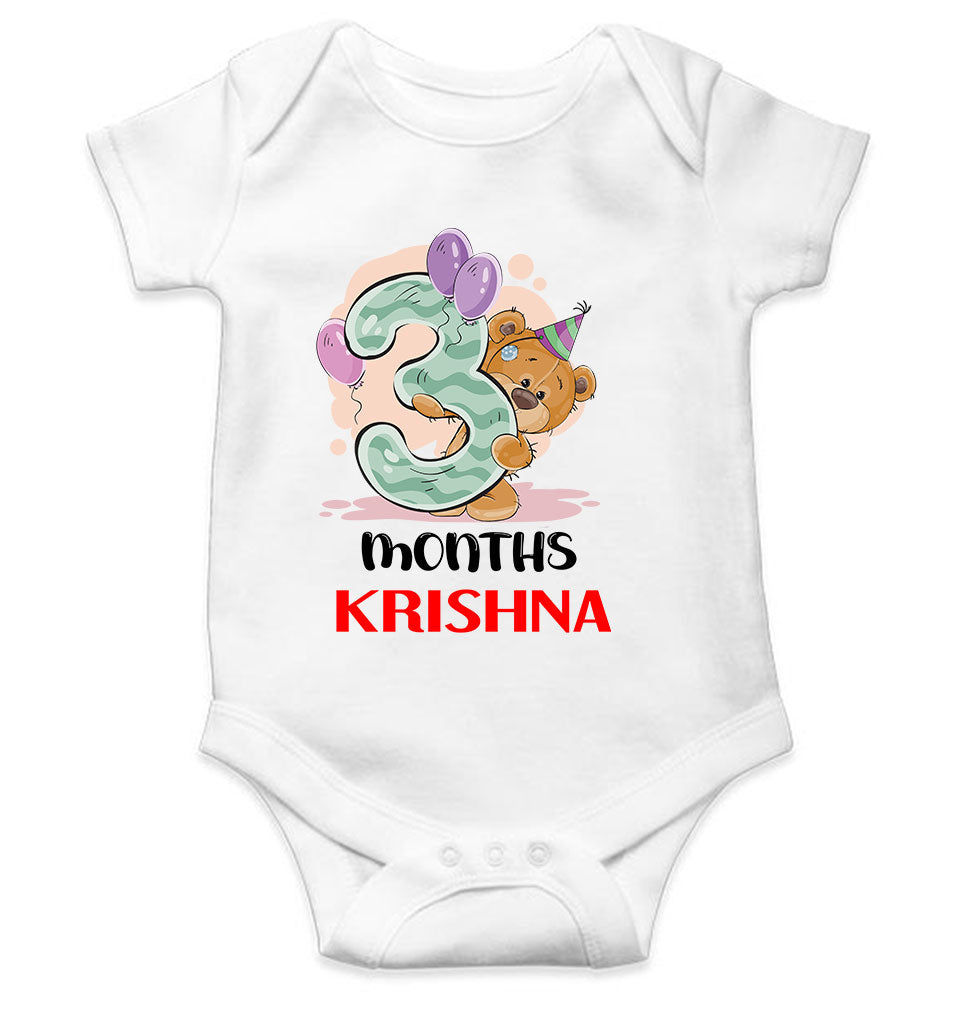 Custom Name 3 Month Birthday Teddy Design Rompers for Baby Boy- KidsFashionVilla