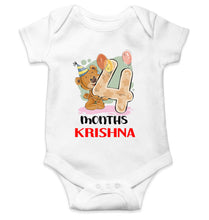 Load image into Gallery viewer, Custom Name 4 Month Birthday Teddy Design Rompers for Baby Boy- KidsFashionVilla
