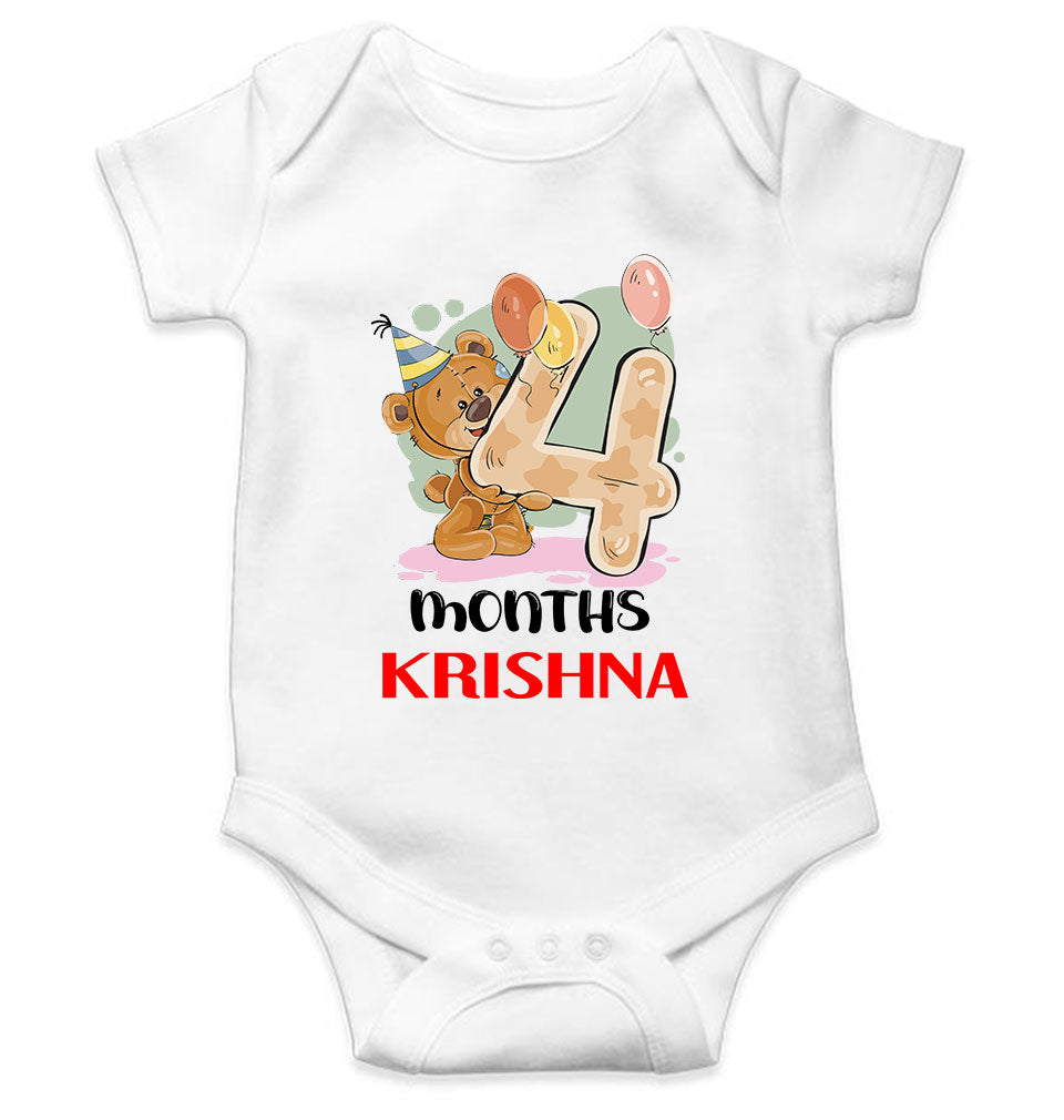 Custom Name 4 Month Birthday Teddy Design Rompers for Baby Boy- KidsFashionVilla