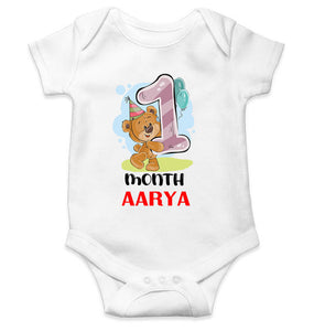Custom Name 1 Month Birthday Teddy Design Rompers for Baby Girl- KidsFashionVilla