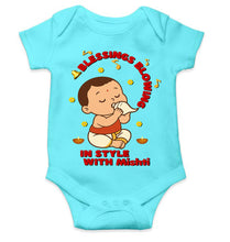 Load image into Gallery viewer, Custom Name Blessing Blowing In Style With Durga Puja Rompers for Baby Girl- KidsFashionVilla
