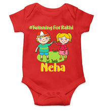 Load image into Gallery viewer, Custom Name Twinning For Rakhi Raksha Bandhan Rompers for Baby Girl- KidsFashionVilla
