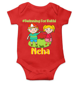 Custom Name Twinning For Rakhi Raksha Bandhan Rompers for Baby Girl- KidsFashionVilla